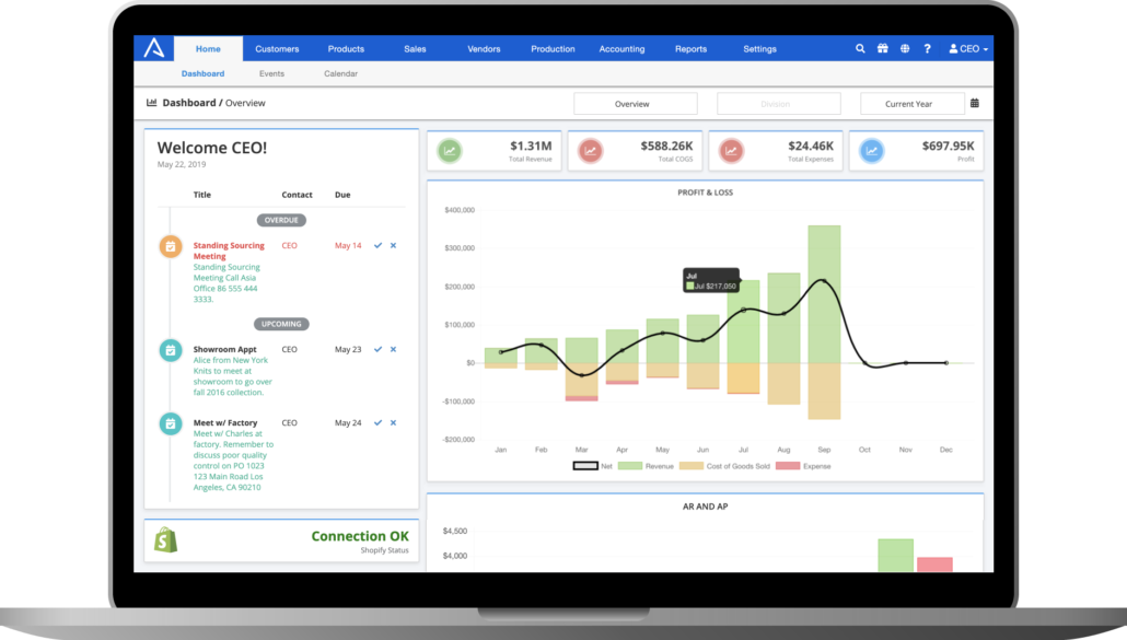 ApparelMagic Dashboard Screen