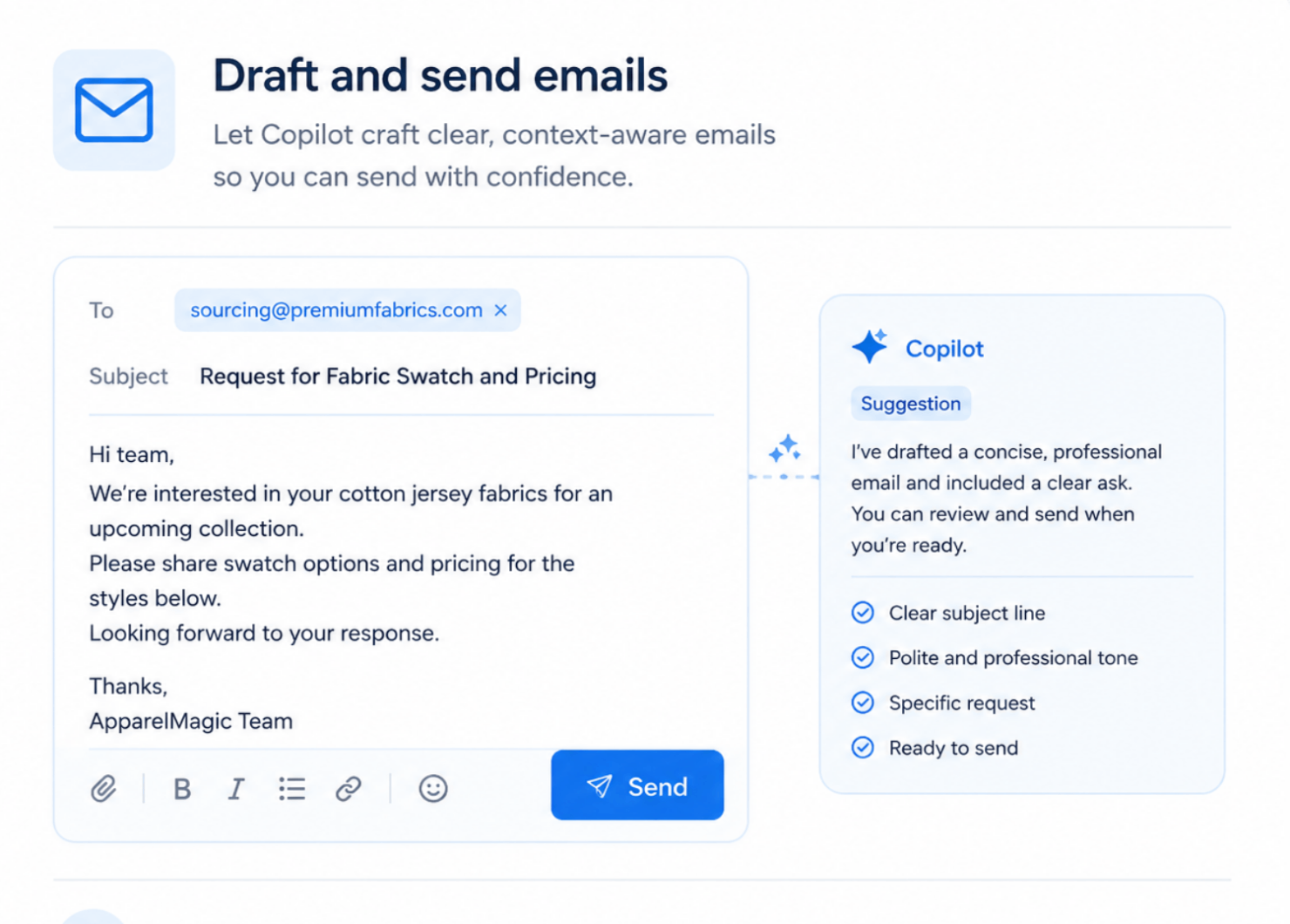 Draft and send emails with ApparelMagic Intelligence