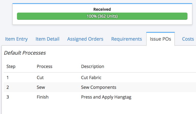 Production Processes in ApparelMagic