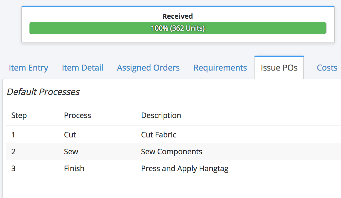 Production Processes in ApparelMagic